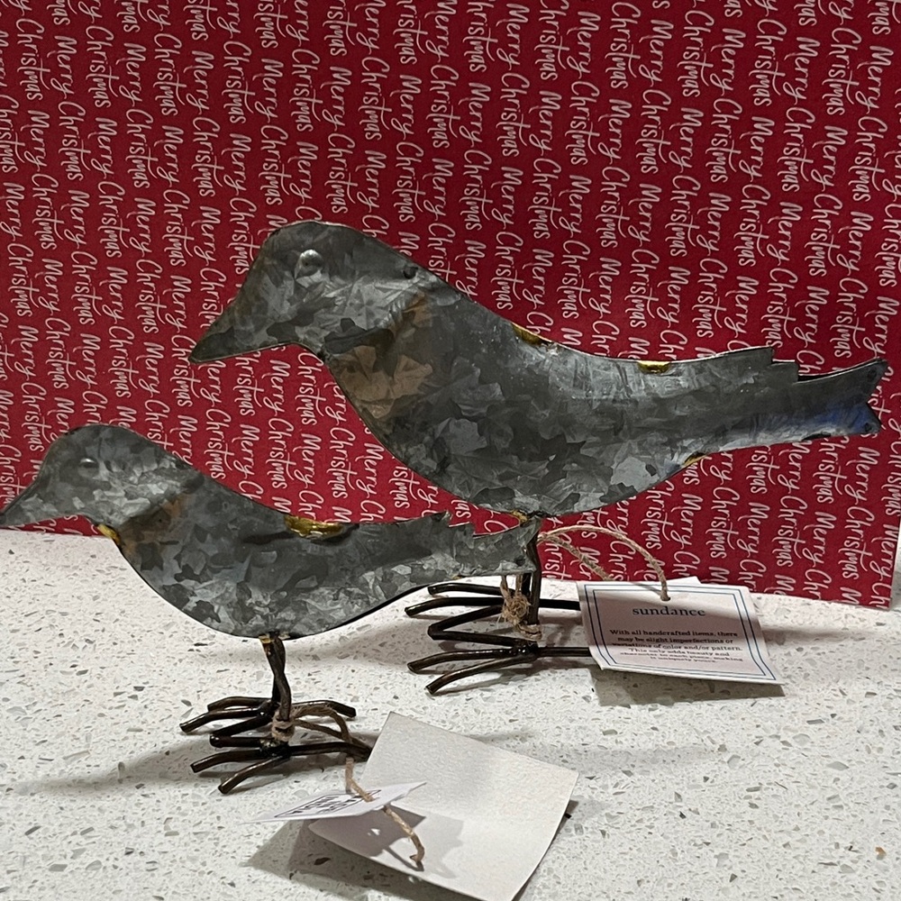 Sundance Exclusive Silver Metal Bird Pair of Sculptures Handmade /Welded NWT
